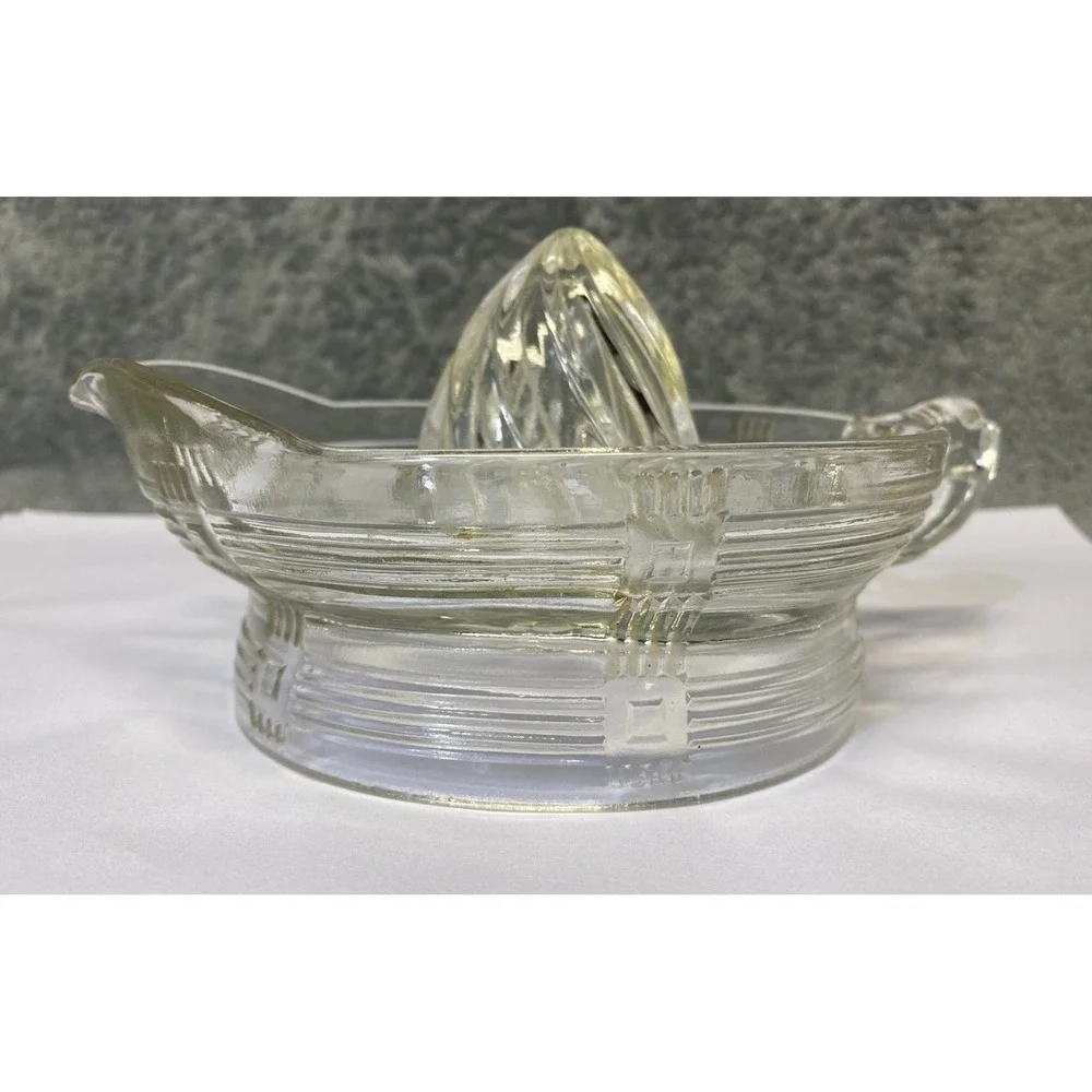 Vintage Hazel Atlas Clear Glass Juicer Reamer Basket Weave Criss Cross Pattern